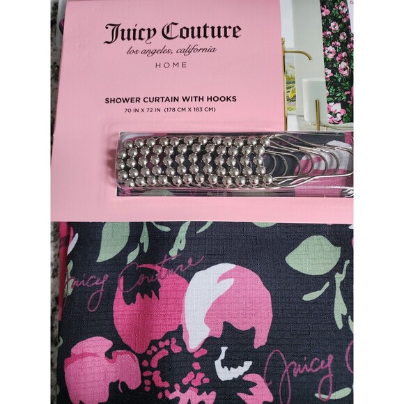 NWT JUICY COUTURE SHOWER CURTAIN WIT HOOKS PEONIES / HIBISCUS FLORAL PRINT - Picture 1 of 4